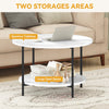 Round 2-Tier Coffee Table with Storage Shelf, Rustic Wood & Metal
