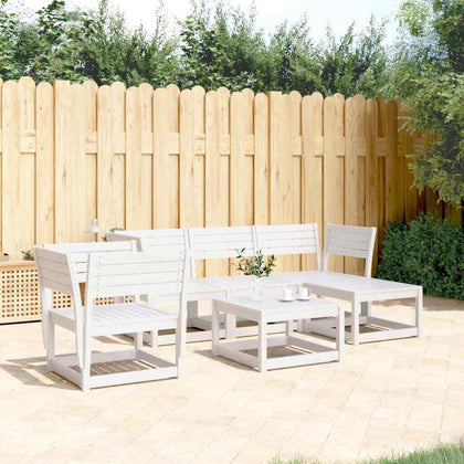 5 Piece Garden Lounge Set White Solid Wood Pine