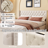 Upholstered Bed Frame Double Bed with Button Tufted Headboard & Wing Side Beige