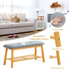 2 Tier Wood Shoe Bench Bamboo Boot Rack Shelf Storage Linen Button Padded Seat