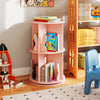 Round Spinning Corner Bookcase Kids Rotating Bookshelf Pink