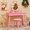 Kids Vanity Set Makeup Dressing Table Set w/Adjustable Brightness-Pink