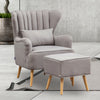 Linen Fabric Wingback Armchair Scallop Back Lounge Sofa w/Footstool &Cushion Set