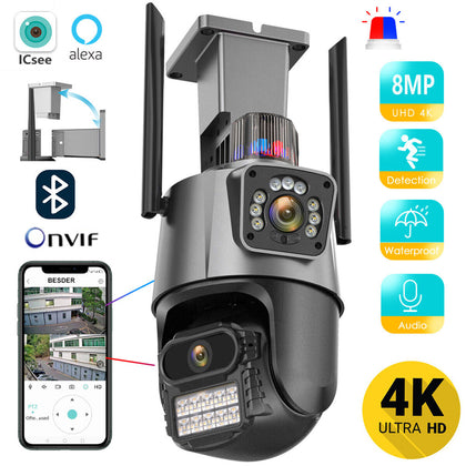 8MP 4K WiFi IP Camera Outdoor Dual Lens CCTV Wireless Home Security PTZ IR Cam