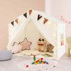 3-4 Kids Large Play Tent House Kids Play Tent w/Star Lights-Beige
