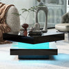 Coffee Table Black, Rotating Top & USB Powered App-Controlled LED, 70x70x36cm