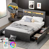 Ottoman Bed Frame LED Lights Upholstered Headboard Double Size Bed & 4 Storage
