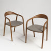 Copenhagen Dining Chair Grey PU Vegan Leather Padded Seat Walnut Curved Frame
