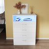 Bedroom White Chest of 4 Drawers High Gloss Bedside Cabinet with RGB LED Lights