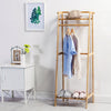 Bamboo Folding Clothes Rail 2 Tiers Hooks Bags Coat Stand Hanger Hallway Bedroom