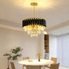 Modern Crystal Chandeliers Round Black Gold Pendant Lights for Dining Room