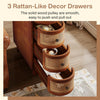 2PCS Solid Wood End Table, 3-Drawer Rattan Side Table, No Assembly Required