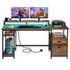 Computer Desk with Power Outlets LED Gaming Desk Home Office Desk 2 Drawer Shelf