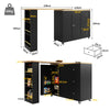 Kitchen Island Bar Table Storage Cabinet Reversible Mobile Serving Cart Black