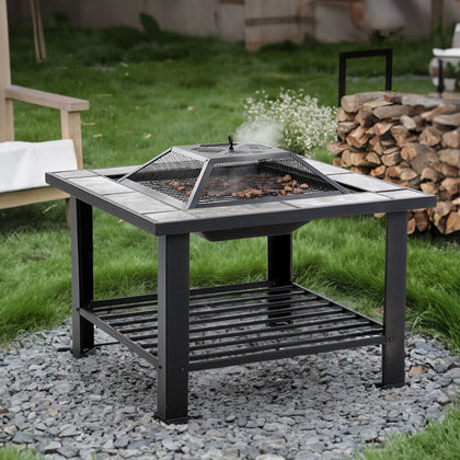 4-in-1 Outdoor Fire Pit BBQ Grill，Garden Table,Patio Heater Stove Brazier Burner