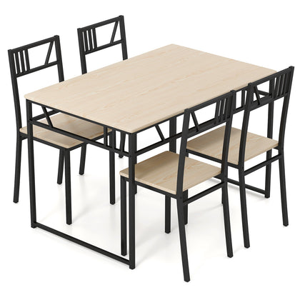 5 Pcs Dining Table Set Industrial-Style Kitchen Table & 4 Chairs-Natural