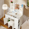 White Dressing VanityTable Wood Makeup Desk with LED Mirror 5 Drawers Stool