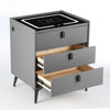 LED Bedside Table 3 Drawers Wireless Charging Side Cabinet Black Nightstand Xozt