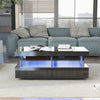 Coffee Table with Storage High Gloss LED Modern Wooden Rectangle Tea Table Black