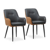 2pcs Faux Leather Dining Chairs Set Color Match Metal Legs Armchair Restauant