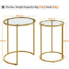 Round Nesting Side Table End Table with Metal Frame and Glass Top, Mustard Gold