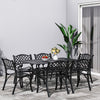 Cast Aluminium Garden Bistro Set Rectangle Table & 6x Padded Chairs Patio Black