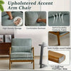 Mid Century Wooden Armchair with Beige Corduroy Cushions – Retro Lounge Chair