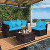 4 PCS Rattan Patio Conversation Set Outdoor Furniture Sofa Set w/ Coffee Table