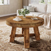 31.5-Inch Round Coffee Table, Solid Wood Center Table with Thickened Tabletop