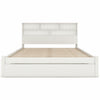 White Wooden Double Size Bed Pine Wood Bed Frame with Storage Drawer & Shelves