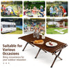 Outdoor Portable Picnic Table Roll Up Camping Table Bamboo Folding Table w/Bag