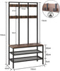 Large Rustic Coat Rack Stand Hall Tree with 12 Hooks and Shoe Bench Metal Frame