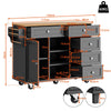 Rolling Kitchen Island Storage Trolley with Wood Effect Top & 5 Drawers Black