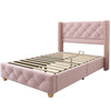 3ft Upholstered Single Bed Frame with Button & Rivet Upholstery, 90x190cm, Pink