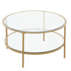 Double Layer Round Living Room Coffee Table Glass Top Side Desk Furniture Gold