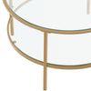 Round Glass Coffee Table with Golden Metal Legs & Shelf Living Room Furniture