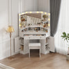 Corner Dressing Table LED Mirrors&Doors&Drawers Storage Makeup Desk Stool White