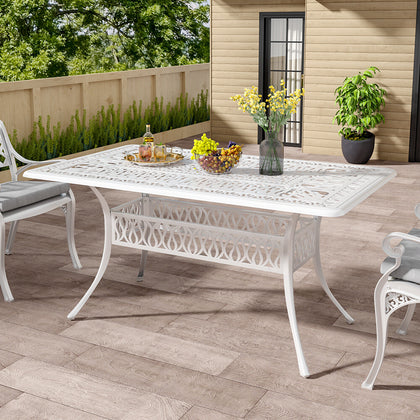 147cm White Cast Aluminium Bistro Dining Table with Umbrella Hole Patio Garden