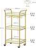 3-Tier Drinks Trolley, Gold Bar Cart on Wheels, with Handles, Mirrored Glass