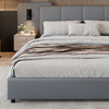 4ft6 Double Slatted Bed Frame, Headboard with Charging Port and Lighting Grey