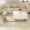 LED Coffee Table High Gloss Wood For Living Room Glass Top Storage Compartment