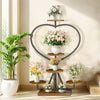 Strong Metal Plant Rack Floor Heart Shape Garden Flower Stand with 5 Pot Holders