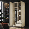Oak 2 Door 2 Drawer Wardrobe with Hanging Rail Wooden Clothes Storage Cupboard