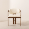 Wood Walnut Boucle Fabric Curved Dining Room Chair