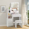 4 Drawers White Dressing Table Set Makeup Desk with Mirror Stool Shelf Storage