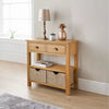 Solid Oak Console Table With 2 Seagrass Storage Draws Pre Assembled