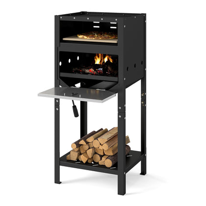 12�� Outdoor Pizza Oven Freestanding Wood-Fired Pizza Stove-Black