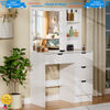 White Vanity Makeup Desk Dressing Table Set with LED Lights Mirror 4 Drawers