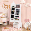 Kids Jewelry Armoire Cabinet Wooden Jewelry Organizer Floor Mirror-White