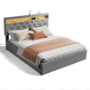 Modern Double Single Metal Bed Frame Upholstered Headboard with LED Lights Grey